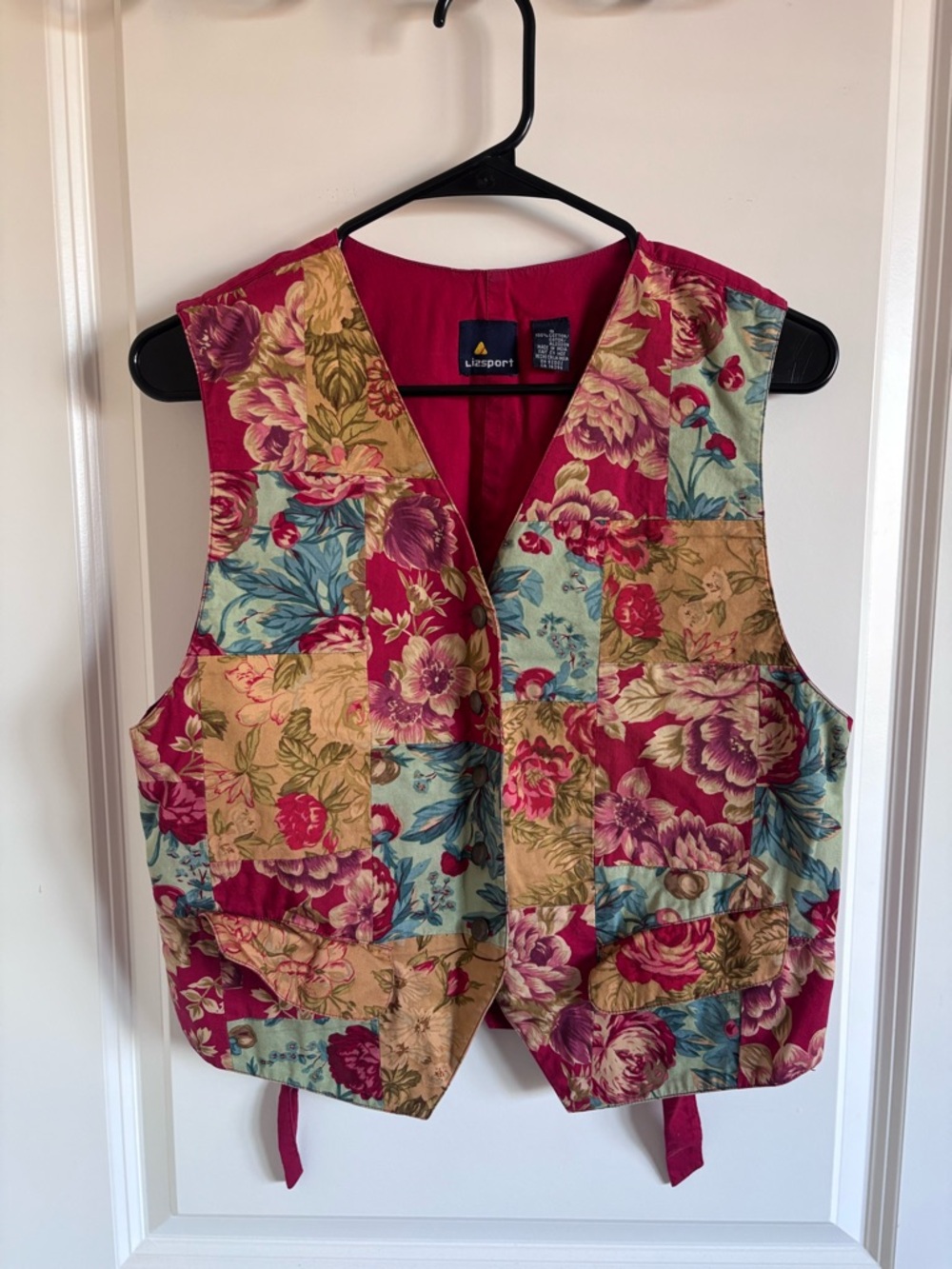 Lizsport Women's Floral Patchwork Vest in Burgundy